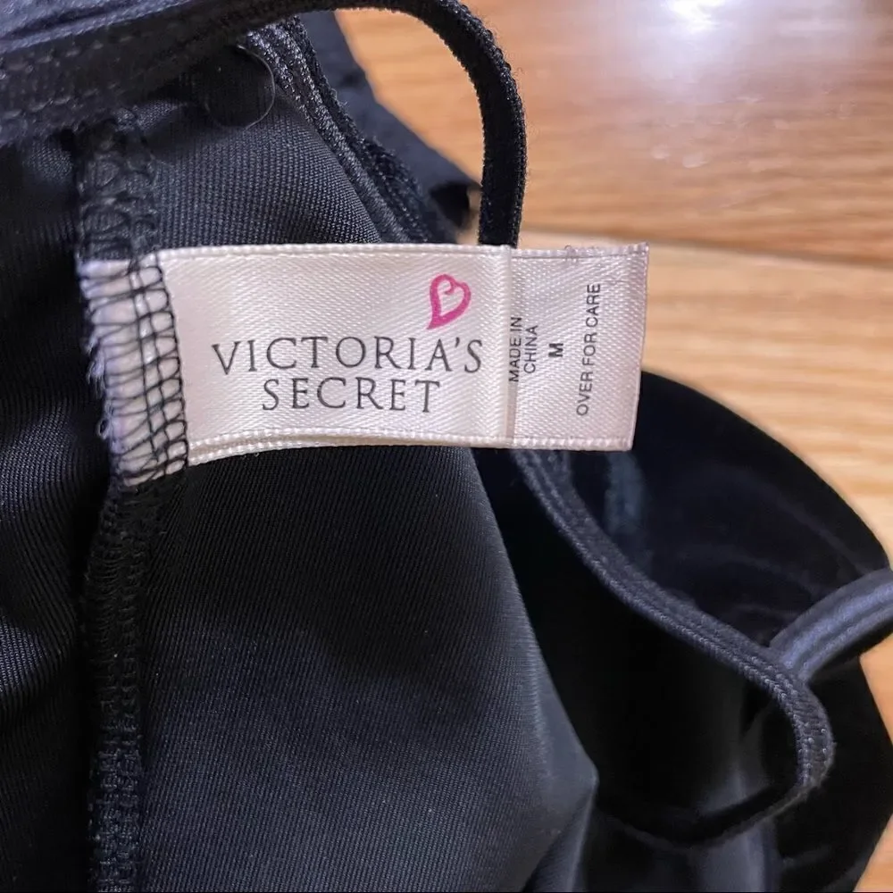 Victoria’s Secret Vintage Black Velour‎ Lace Trim Bottom Cheeky Bodysuit Medium